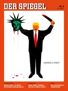 U. S. President Donald Trump is depicted beheading the Statue of Liberty in this illustration on the cover of the latest issue of German news magazine Der Spiegel